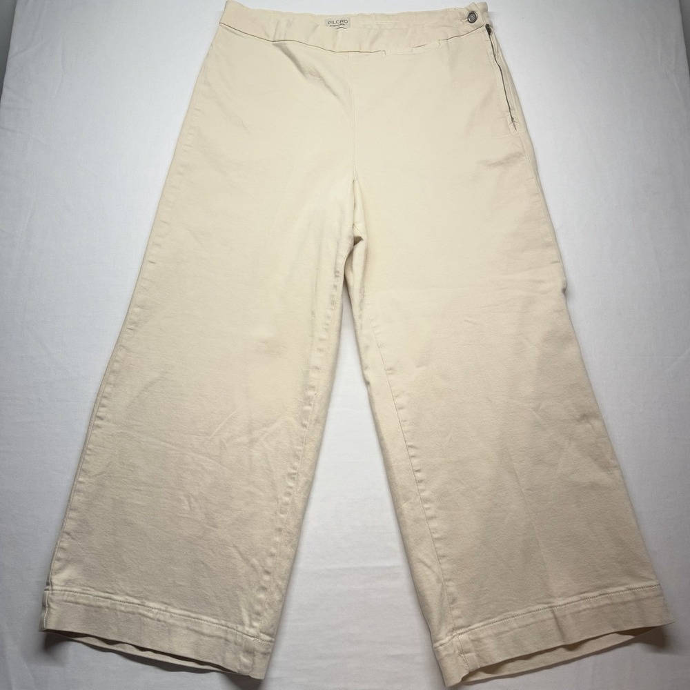 Pilcro Pants Wide Leg Cropped 34 Crop Cream Womens‎ Casual High Rise Side Zip